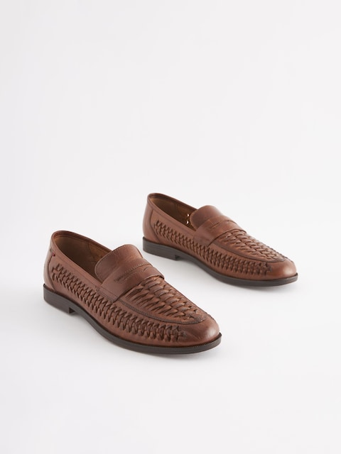 Joules Tan Brown Leather Weave Loafers