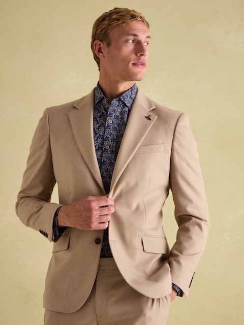 Joules Tan Brown Slim Fit Flannel Suit Jacket