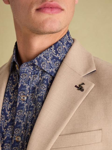 joules Tan Brown Slim Fit Flannel Suit Jacket