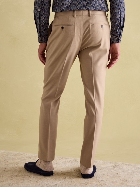 Joules Tan Brown Slim Fit Flannel Suit Trousers