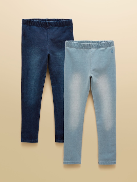 Joules Trot Blue Pack Of Two Denim-Look Leggings