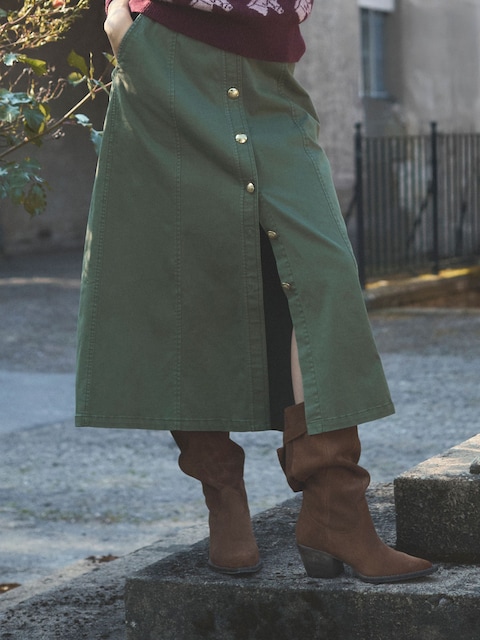 Joules Twyla Khaki Green Midi Chino Skirt