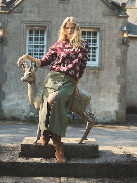 Joules Twyla Khaki Green Midi Chino Skirt