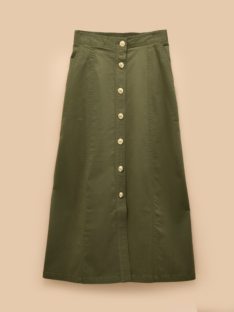 joules Twyla Khaki Green Midi Chino Skirt