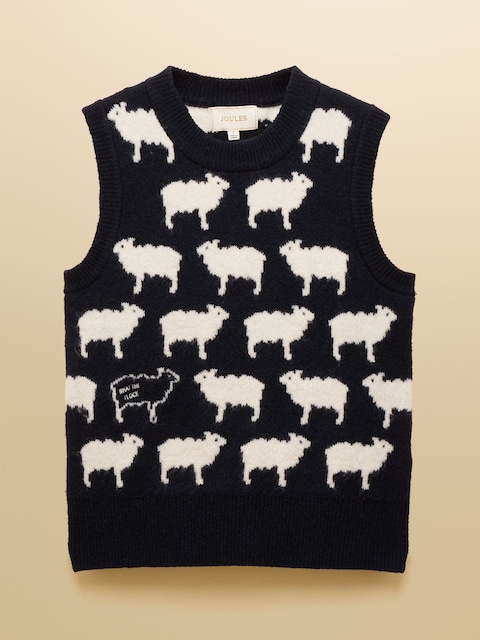 joules What The Flock Navy Intarsia Knitted Vest