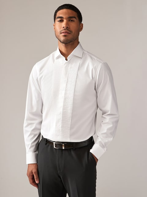 Joules White Pleated Bib Front Dress Shirt