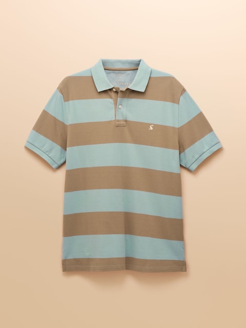 joules Woody Blue/Brown Cotton Pique Polo Shirt