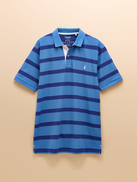 joules Woody Blue Stripe Cotton Pique Polo Shirt