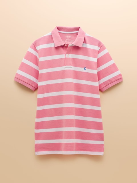 joules Woody Pink Stripe Cotton Pique Polo Shirt