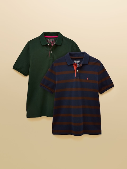 Joules Woody Polo Shirts Green/Port Stripe 2 Pack