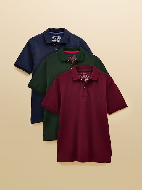 Joules Woody Polo Shirts Navy/Green/Port 3 Pack