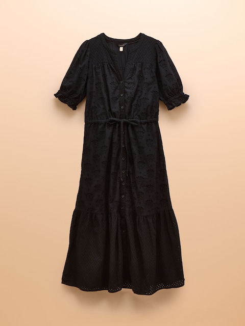 joules Juliana 100% Cotton Black Broderie Midi Dress