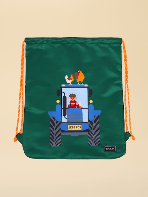 Joules Kids' Adventurer Green & Blue Tractor Drawstring Bag