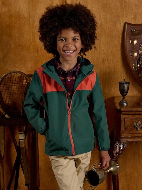 Joules Kids' Ayston Green Colourblock Waterproof Fleece Lined Raincoat