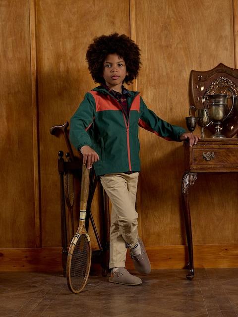 Joules Kids' Ayston Green Colourblock Waterproof Fleece Lined Raincoat