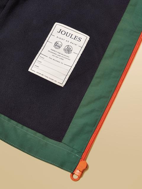 joules Kids' Ayston Green Colourblock Waterproof Fleece Lined Raincoat