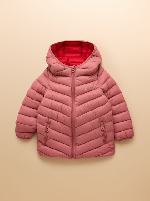 Joules Kids' Cairn Pink Showerproof Padded Coat With Hood