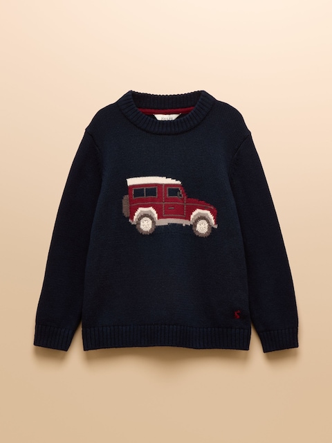 Joules Kids' Cracking Navy Blue Intarsia Knit Jumper