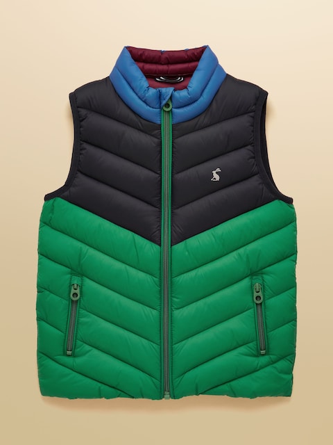 Joules Kids' Crofton Gilet Blue And Green Hotchpotch Showerproof Padded Gilet