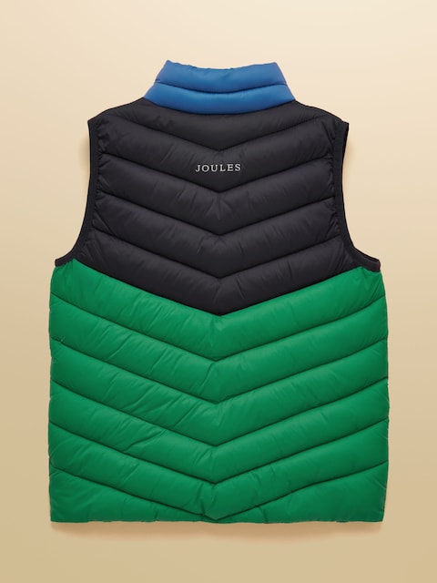 Joules Kids' Crofton Gilet Blue And Green Hotchpotch Showerproof Padded Gilet