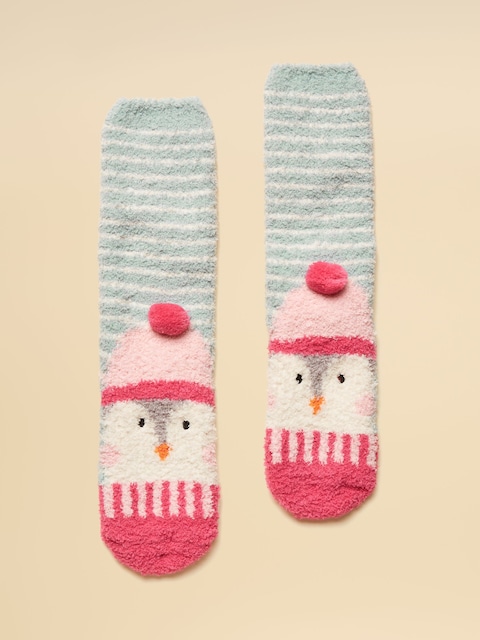 Joules Kids' Fluffy Penguin Pink/Blue Character Socks