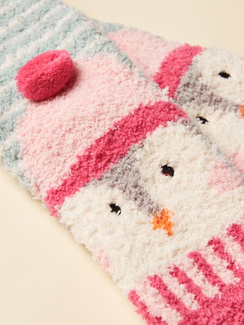 Joules Kids' Fluffy Penguin Pink/Blue Character Socks