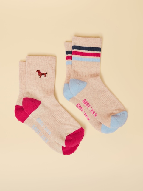 Joules Kids' Volley Cream/Blue Pack Of Two Tennis Socks