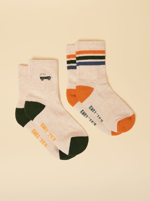 Joules Kids' Volley Khaki/Cream Pack Of Two Tennis Socks