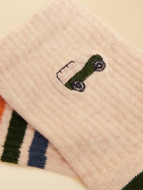 Joules Kids' Volley Khaki/Cream Pack Of Two Tennis Socks