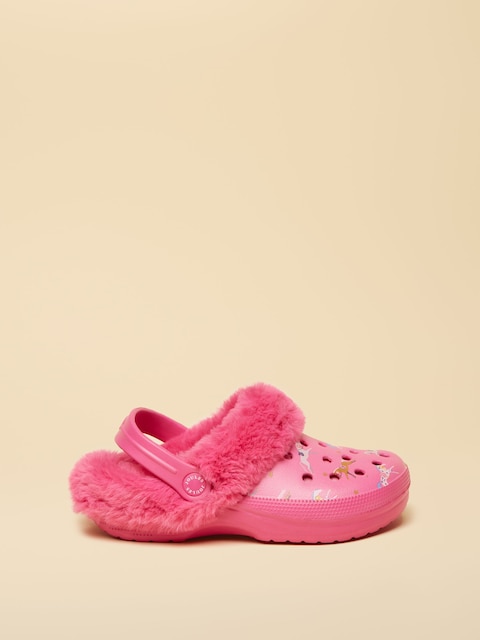 Joules Kids Winter Poole Pink Printed Faux Fur Lined Clogs