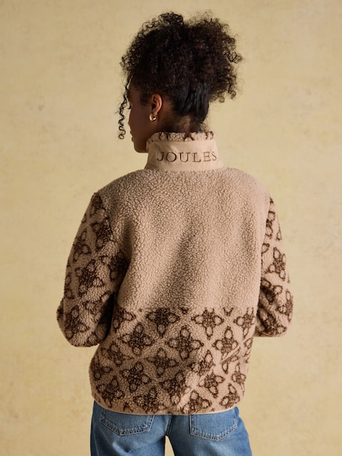 Joules Lottie Neutral Icon Print Borg Fleece With Zip Fastening