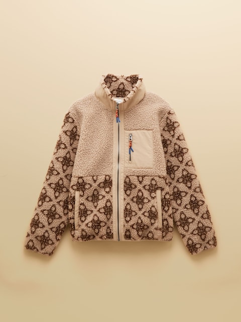 joules Lottie Neutral Icon Print Borg Fleece with Zip Fastening
