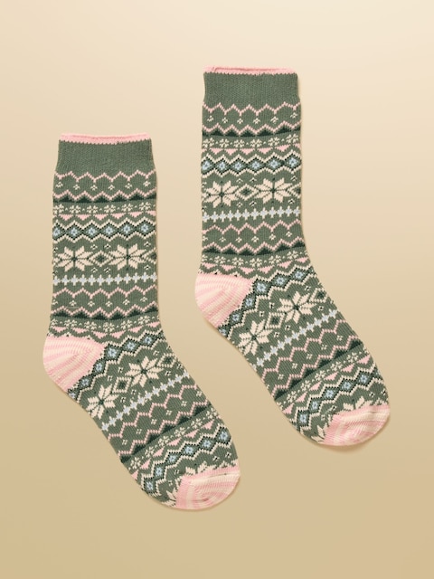 Joules Lucille Green/Pink Fair Isle Cotton Blend Socks