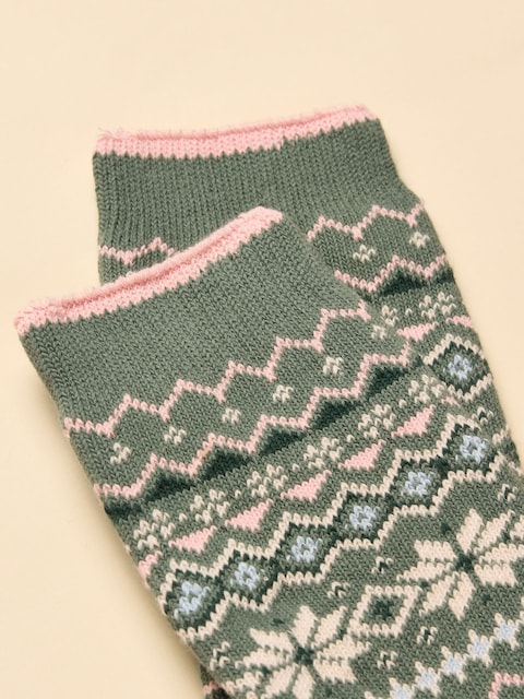 Joules Lucille Green/Pink Fair Isle Cotton Blend Socks