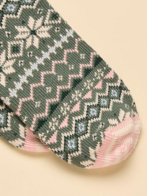 joules Lucille Green/Pink Fair Isle Cotton Blend Socks