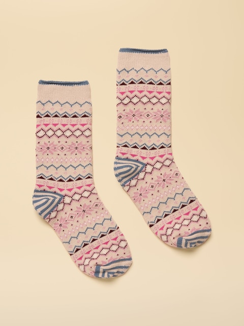Joules Lucille Neutral Fair Isle Cotton Blend Socks