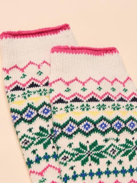 Joules Lucille White/Green Fair Isle Cotton Blend Socks