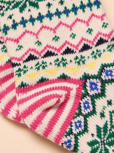 joules Lucille White/Green Fair Isle Cotton Blend Socks