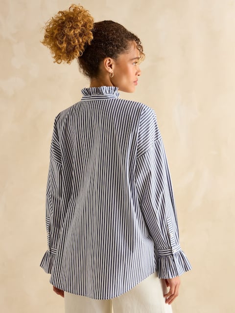 Joules Mae Navy/White Oversized Frill Neck Stripe Shirt