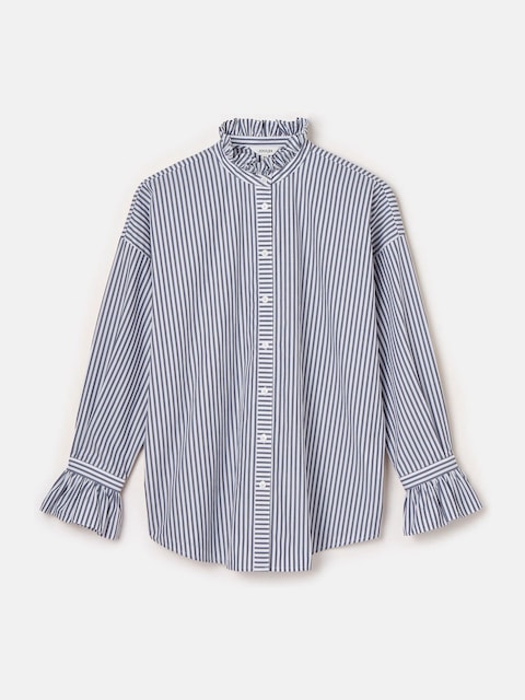 joules Mae Navy/White Oversized Frill Neck Stripe Shirt