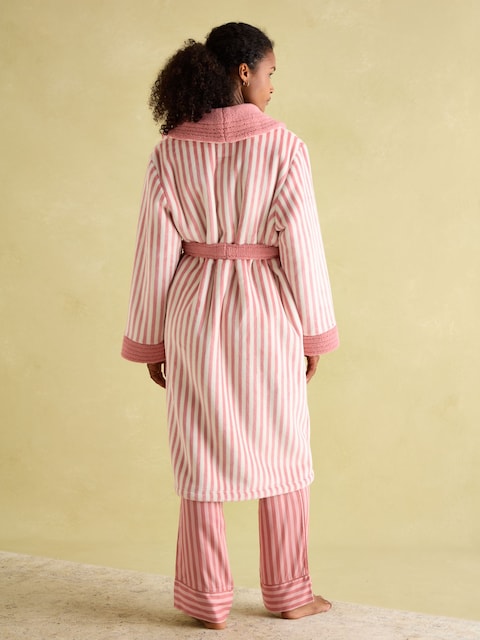 Joules Matilda Pink & White Fleece Lined Dressing Gown