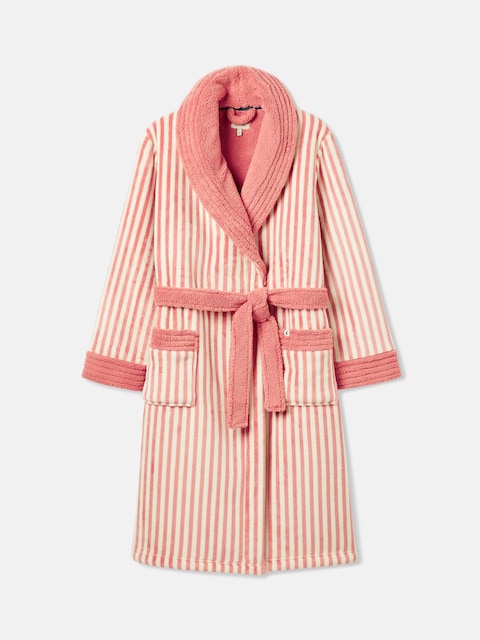 joules Matilda Pink & White Fleece Lined Dressing Gown