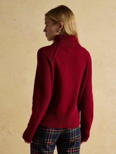 Joules May Wine Red 100% Merino Wool Jumper With Detachable Roll Neck