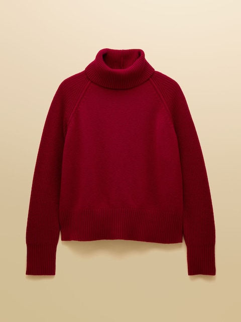 joules May Wine Red 100% Merino Wool Jumper with Detachable Roll Neck