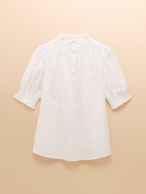 joules Melanie White Short Sleeved Blouse with Frill Button Fastening