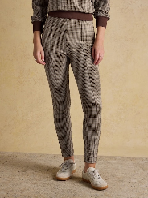 Joules Mia Brown Checked Skinny Elasticated Trousers With Zip Fly