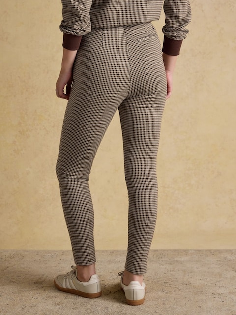 Joules Mia Brown Checked Skinny Elasticated Trousers With Zip Fly