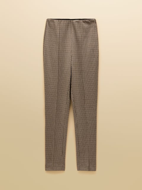 joules Mia Brown Checked Skinny Elasticated Trousers with Zip Fly