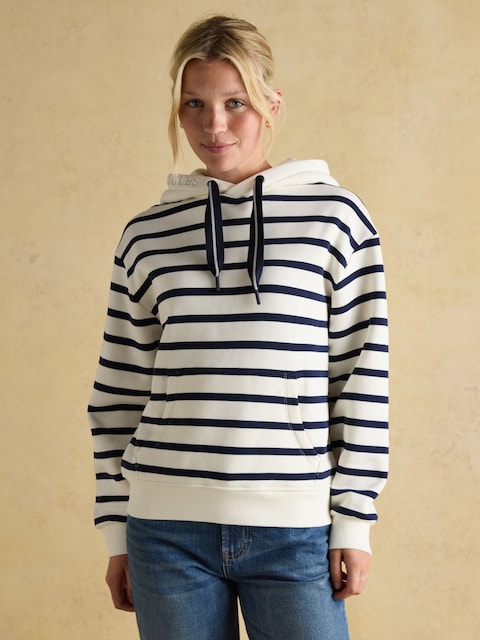 Joules Milbourne Cream & Navy Striped Cotton Blend Hoodie