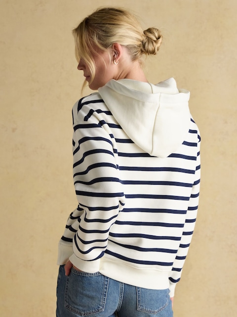 Joules Milbourne Cream & Navy Striped Cotton Blend Hoodie